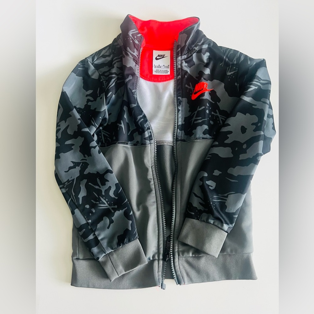Nike Black and Gray Camo Hoodie with Red Logo